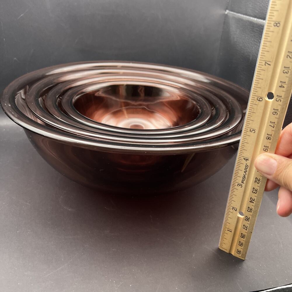 VTG Set of 4 Corning Pyrex Mixing Bowls Cranberry Glass 1L 1.5L 2.5L 4L - Picture 2 of 8